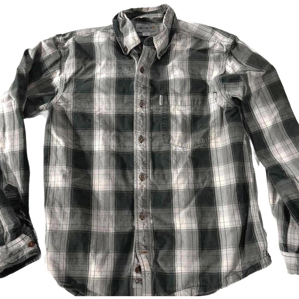 Carhartt Relaxed Fit Men's Medium Long Sleeve Shirt Pine Green Button-up Cotton‎